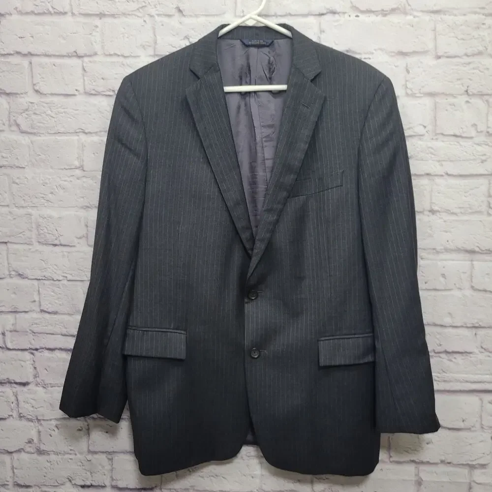 Brooks Brothers 1818 Regent Italy Men Blazer Jacket 42R 100% Wool Pinstripe Gray